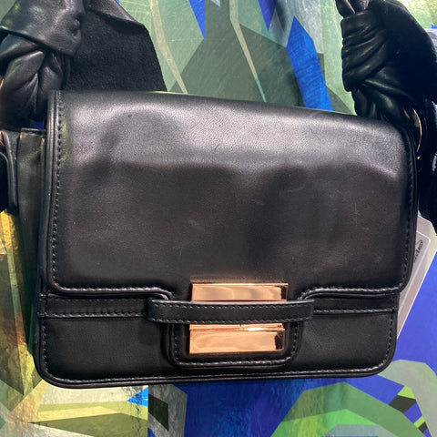 LSpoke Small Black Leather Flap Bag with Rose Gold Hardware