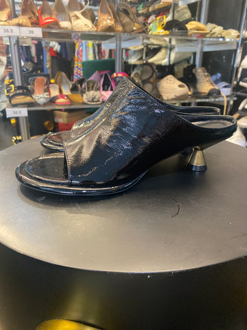 KHAITE Black Patent Leather Kitten Heel Mule