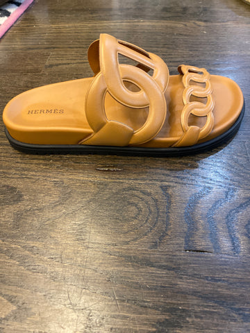 Hermes Cognac EXTRA Leather Two Strap Sandal