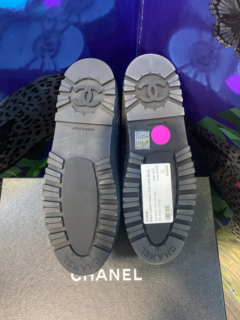 Chanel Black Calfskin Elastic Side Ankle Boots