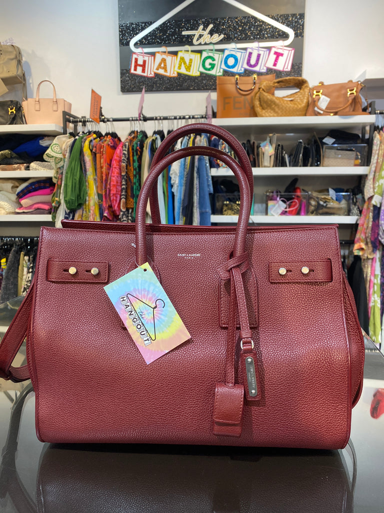 Saint Laurent Rouge Caberne Suple Grained Leather Sac Du Jour