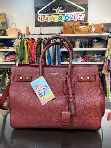 Saint Laurent Rouge Caberne Suple Grained Leather Sac Du Jour