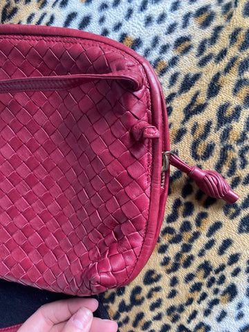 Vintage: Bottega Veneta Raspberry Lambskin Woven Bag