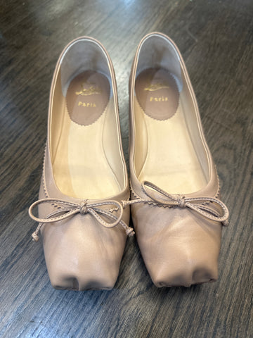 Christian Louboutin Tan leather Bow Accent Ballet Slippers