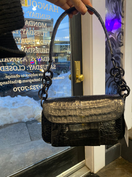 Nancy Gonzalez Black Croc Shoulder Bag