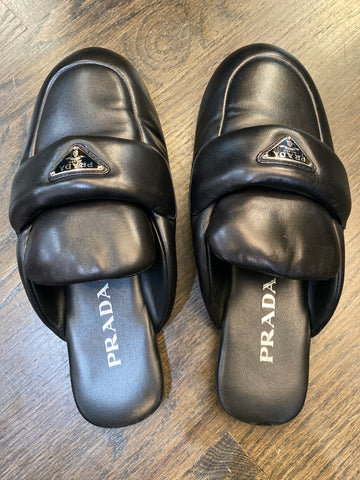 Prada Black Puff Nappa Leather Mule Loafers