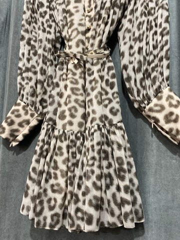 ZIMMERMANN Leopard print Long Sleeve Button Down Belted Short Dress