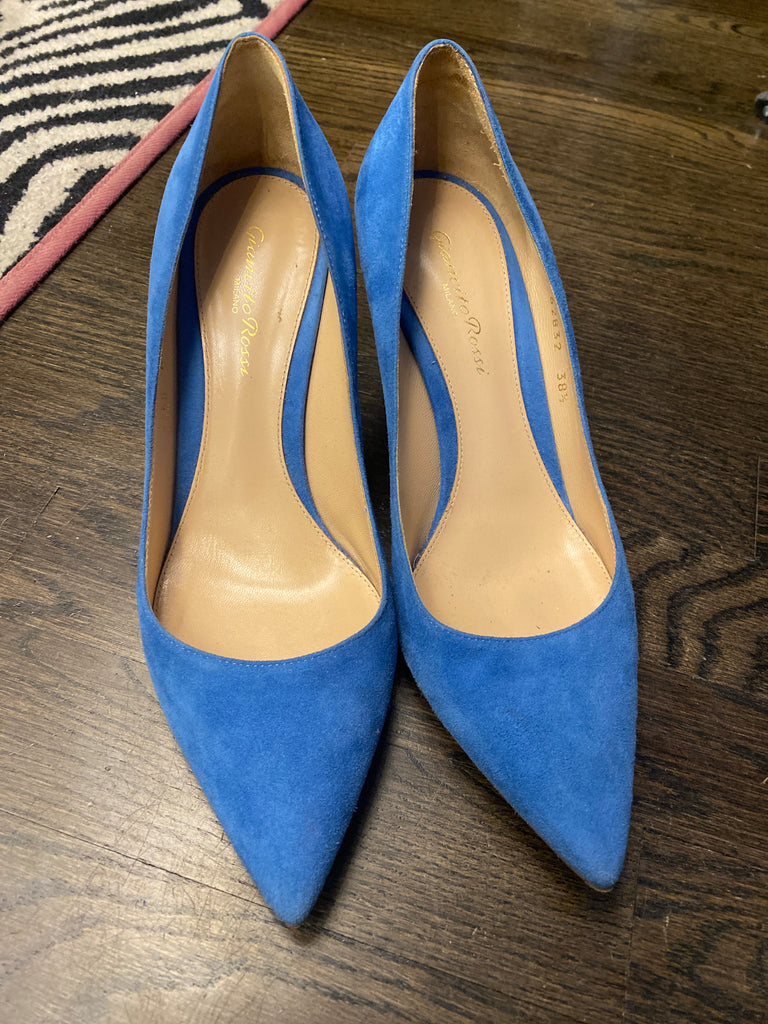 Gianvito Rossi Medium Blue Suede Pointed Toe Pump