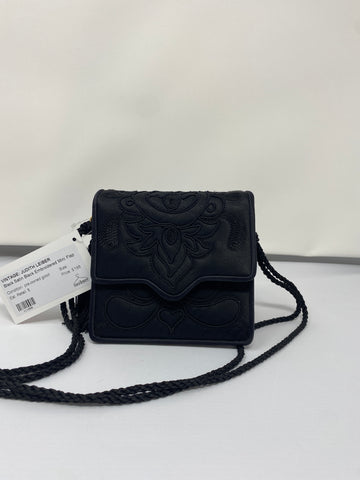 Vintage: Judith Leiber Black Satin Black Embroidered Mini Flap Bag