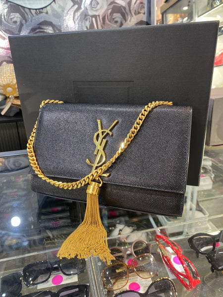 Saint Laurent Kate Small Tassel YSL Wallet on Chain in Grained Leather