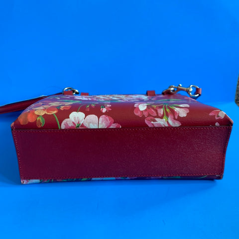 Gucci Red Blooms Printed Leather Bamboo Daily Top Handle Bag