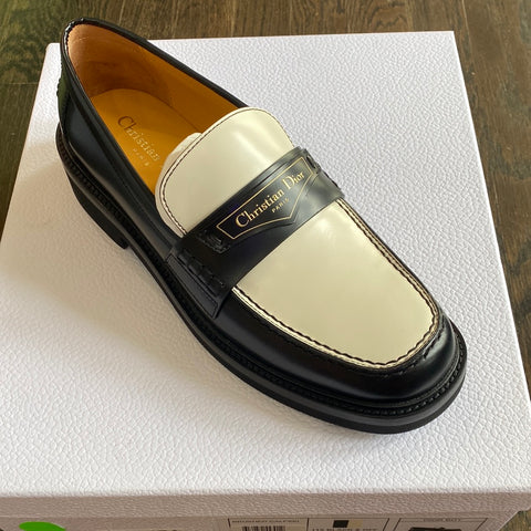 Christian Dior Brushed Calfskin Black and White Flat Dior Boy Loafer