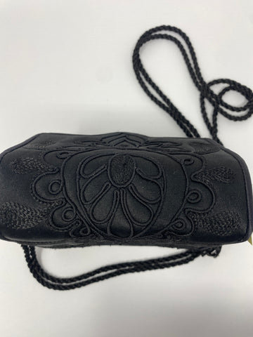 Vintage: Judith Leiber Black Satin Black Embroidered Mini Flap Bag