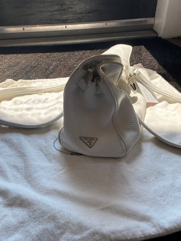 Vintage: PRADA White Leather Oblong Top Handle Bag