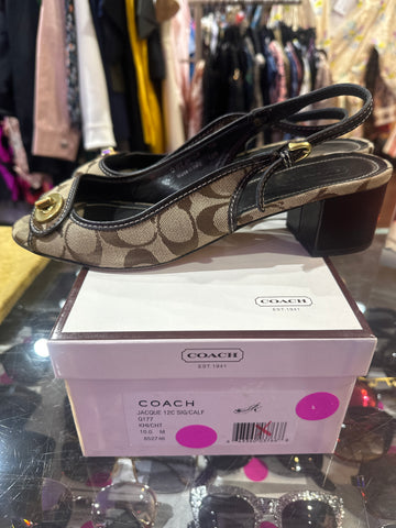 Vintage: COACH Fabric Logo Slingback Block heel Peep Toe