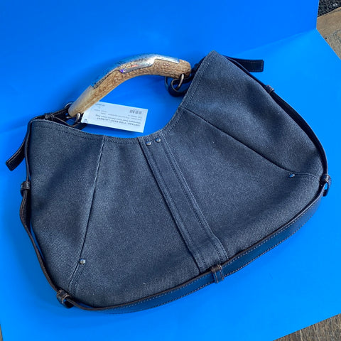 VINTAGE: Yves Saint Laurent Mombasa Deer Horn Denim Hobo Bag