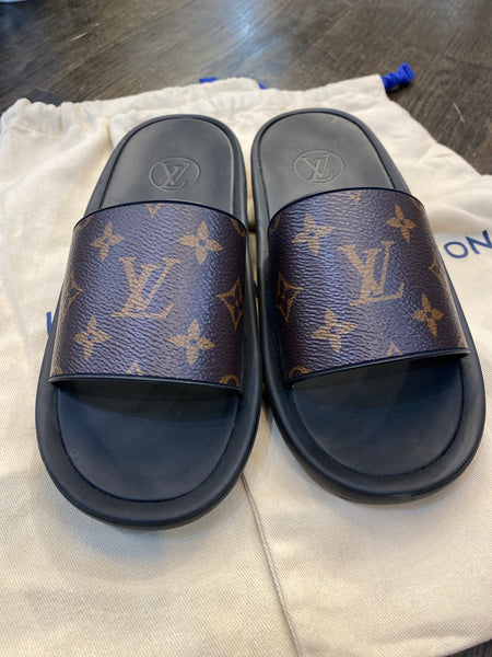 Louis Vuitton Logo Black Sunbath Flat Slides
