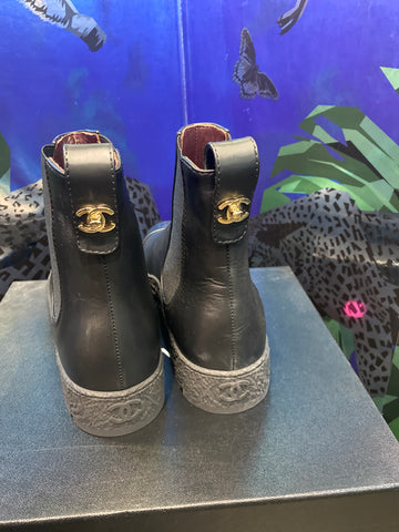 Chanel Black Calfskin Elastic Side Ankle Boots