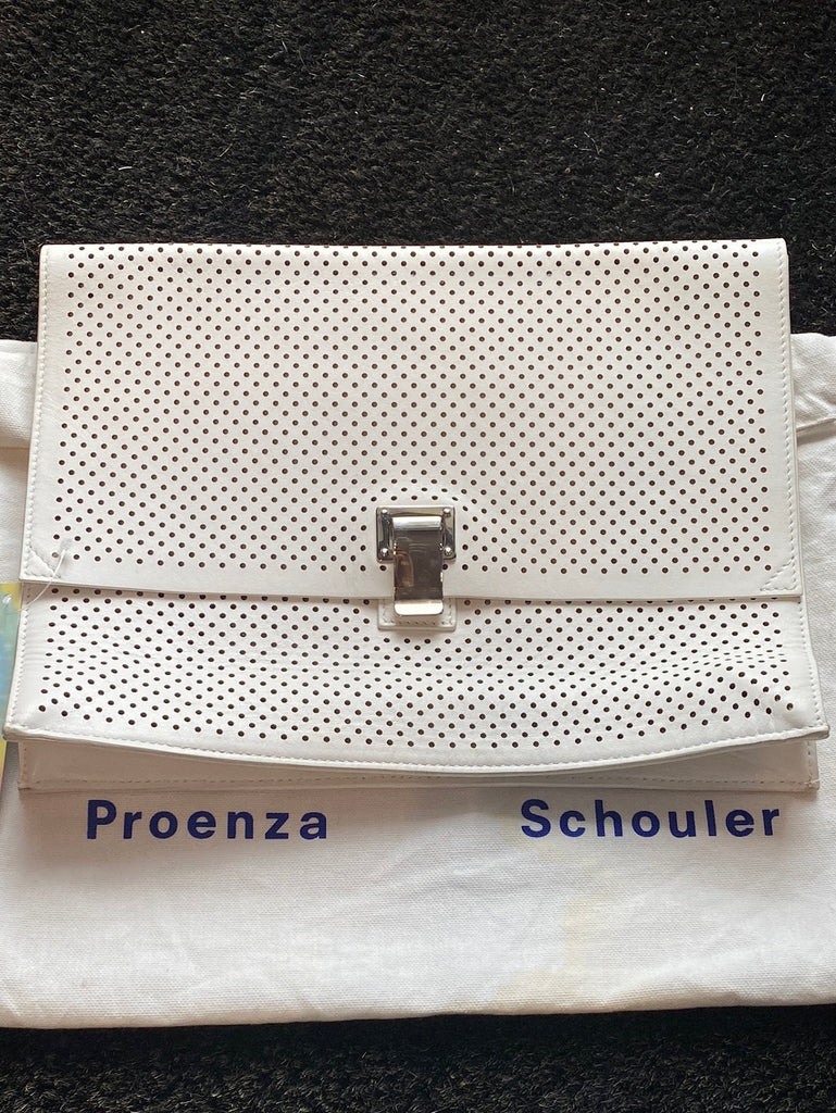 Proenza Schouler White Perforated Envelope Clutch with Silver Hardware