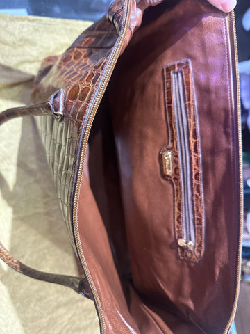 Vintage: FENDI Brown Crocodile Tote Shoulder Bag with Gold Hardware