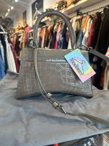 Balenciaga Nude Hourglass Croc Embossed Small Leather Bag