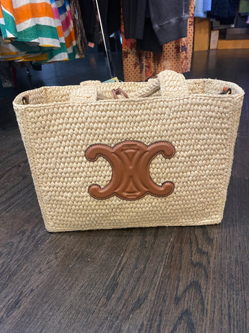 Celine Small Cabas THAIS In Raffia and Cognac Calfskin