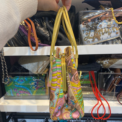 Vintage: Manon Multicolor Print Fabric Top Handle Bag