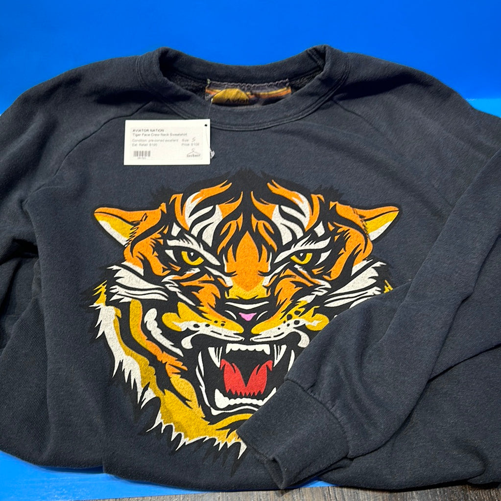 Aviator Nation Tiger Face Crew Neck Sweatshirt