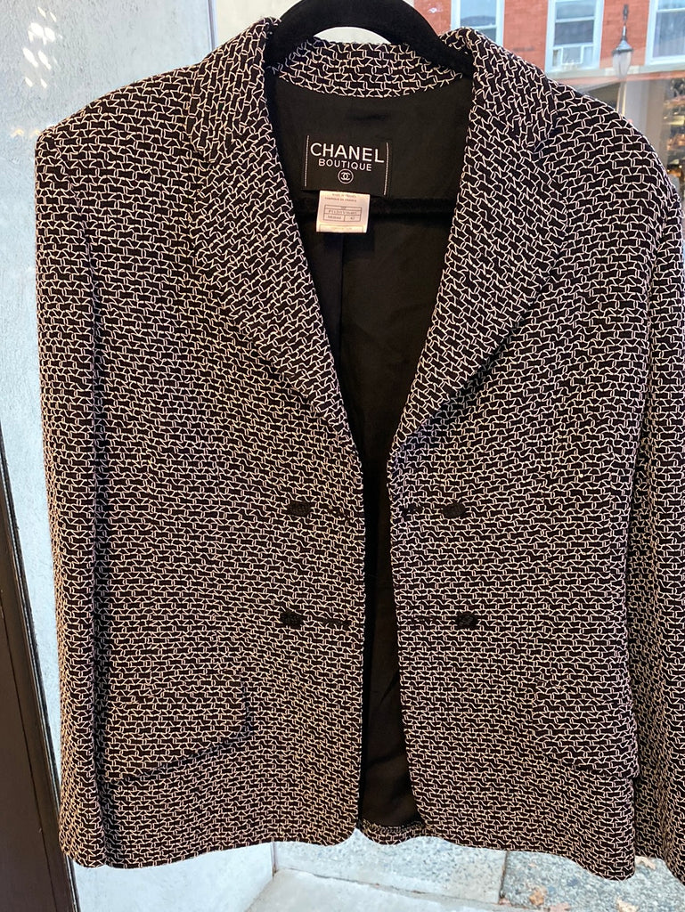 CHANEL 1998 BLACK AND WHITE ABSTRACT WEAVE BLAZER