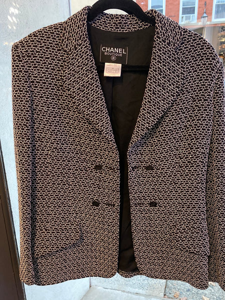 CHANEL 1998 BLACK AND WHITE ABSTRACT WEAVE BLAZER