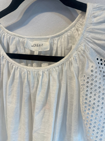 The Great White Ruffle Shoulder Perforated Top