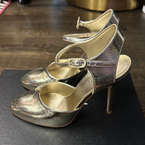 Chanel Gold Metallic Closed Toe Flamenco Shoe