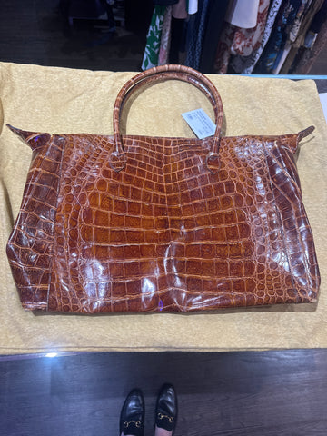 Vintage: FENDI Brown Crocodile Tote Shoulder Bag with Gold Hardware