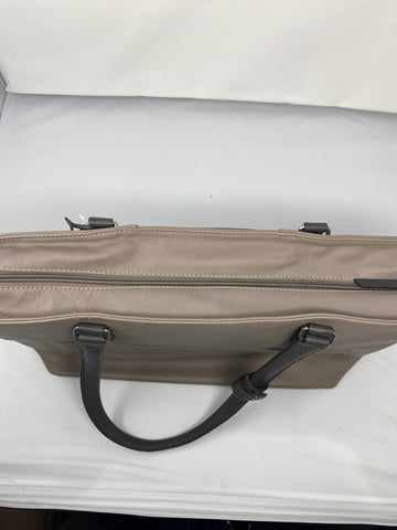 Tumi Voyageur Monika Clay and Taupe Leather Top Handle Briefcase with Suitcase Band