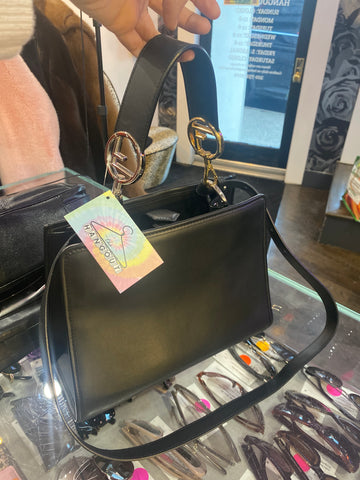 Fendi Black Lambskin RUNAWAY small Leather Top Handle with Crossbody Strap