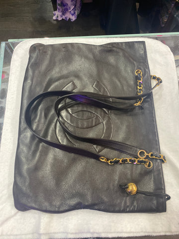 Vintage: Chanel Lambskin CC Stitched Tote Bag with Gold Ball Charm