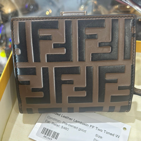 FENDI Folded Leather Lambskin FF Two Toned Wallet