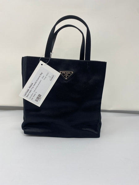 VINTAGE: PRADA Black Satin Top Handle Evenine Bag