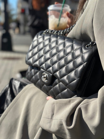 Chanel Classic JUMBO Black Lambskin Double Flap Bag