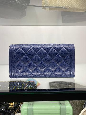 Chanel Navy Boy Flap Gusset Wallet Gold Hardware