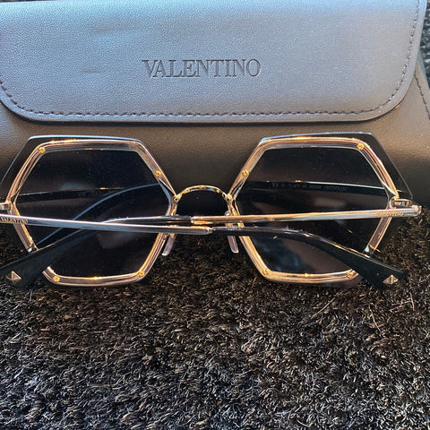 Valentino Pink Crystal Trimmed Hexagon Rimless Sunnies