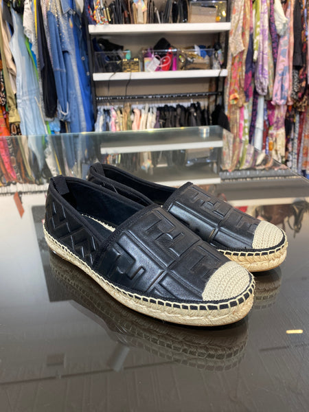 Fendi Black Lambskin Monogram Espadrille