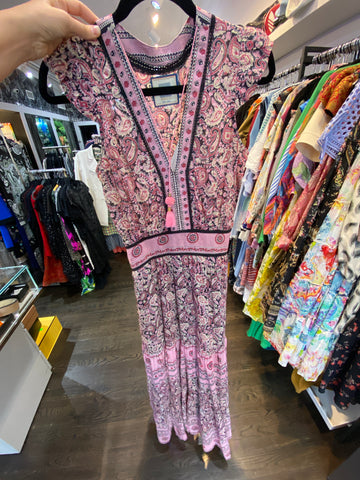 BELL Pink, Black and White Paisely Cap Sleeve Maxi Dress