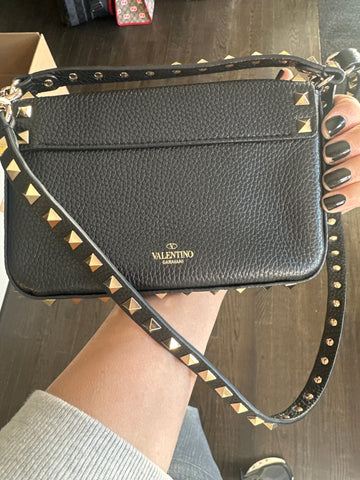 VALENTINO Black Grainy Calfskin Pouch