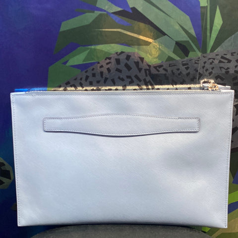 Prada Pale Blue Saffiano Leather Top Zip Pochette