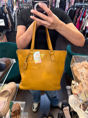 Vintage: PRADA Mustard Soft ESPLANADE Leather Tote Bag with Gold Hardware