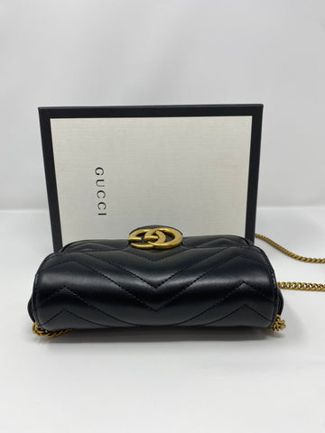 Gucci GG Marmont Super Mini Bag Black Chevron Leather