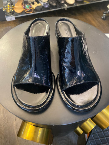 KHAITE Black Patent Leather Kitten Heel Mule