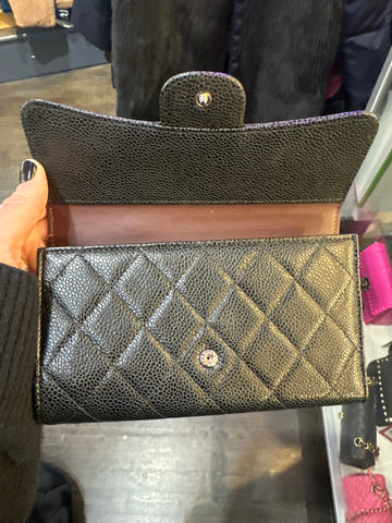 Chanel Black Caviar Leather Flap Wallet with Silver CC