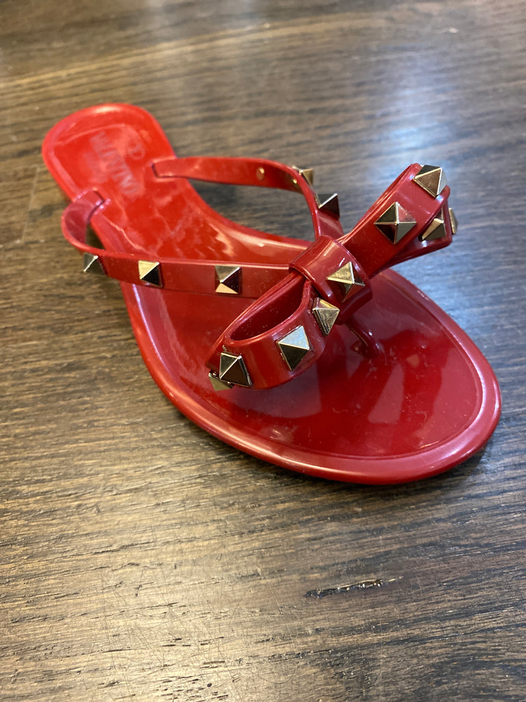 Valentino Red PVC Rockstud Bow Thong Sandal